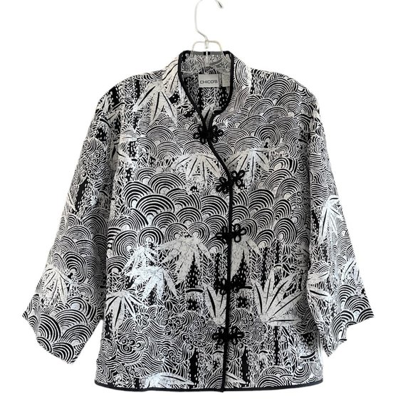 Chico's Jackets & Blazers - Chico's 100% Silk Asian Inspired Three Quarter Sleeve Jacket Top